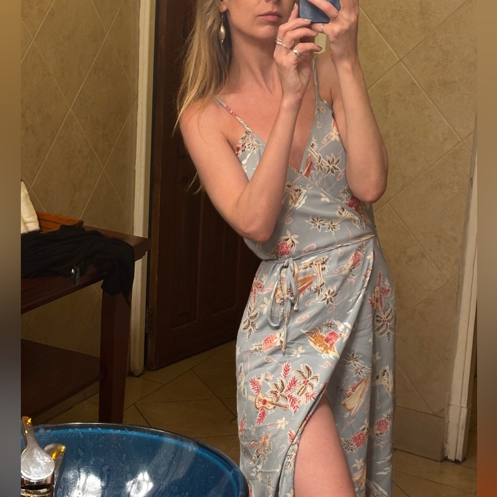 Reformation Wrap Dress in Blue and Red